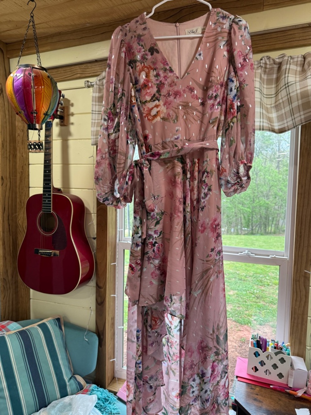 Eliza J Dusty Rose Floral High-Low Wrap Dress